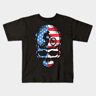 4th Of July Mountain Bike MTB Biking Cycling USA Flag Skull Kids T-Shirt